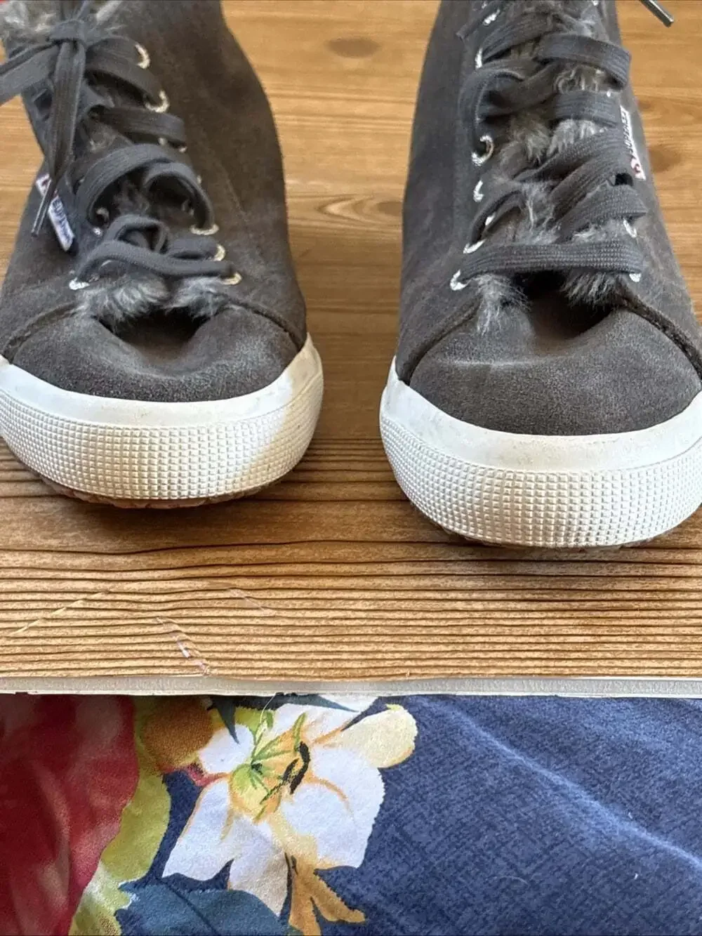 Superga Gray Suede Unisex Mid Top Faux Fur Sneakers Women's 9.5 Mens 8 EU 41